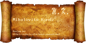 Mikolovits Kunó névjegykártya